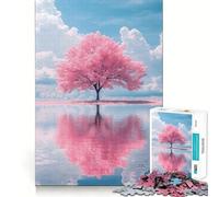 Rompecabezas de 1000 Piezas Reflejo de Cerezo en el Agua,Ajuste, Arte,Entrenamiento Mental,diversión,Tiempo de Descanso,Juego,Navidad,Regalo Tranquilo (38x52cm)