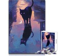 Rompecabezas de 1000 Piezas Reflejo de Gato Negro, un pasatiempo Tranquilo y satisfactorio, Juguete de Corte de precisión Entrelazado, tamaño 38x26cm