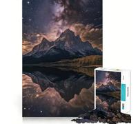 Rompecabezas de 1000 Piezas Reflejo de montaña bajo Cielo Estrellado para Adultos Juguete de lógica, diseño Relajante y Divertido para armar Regalo Ideal para Navidad (38x26cm)