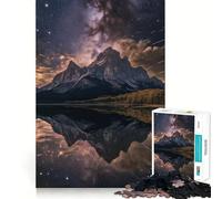 Rompecabezas de 1000 Piezas Reflejo de montaña bajo Cielo Estrellado para Adultos y Adolescentes Juguete de lógica para Relajarse Corte de precisión Regalo Ideal (50x75cm)