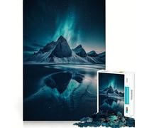 Rompecabezas de 1000 Piezas Reflejo de montaña bajo la Aurora Boreal para Adultos Desarrolla la Capacidad Mental y te Mantiene entretenido Bordes precisos (50x75cm)