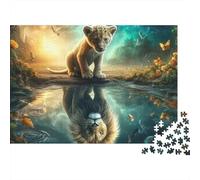 Rompecabezas de 1000 Piezas: Reflejo de un Cachorro de león en el Agua. para Adultos Mayores de 12 años. Juego Educativo. Decoración del hogar. Difícil. Regalo de cumpleaños. 52 x 38 cm