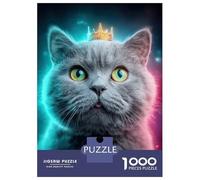Rompecabezas De 1000 Piezas - Regal Gray Cat with Crown Rompecabezas para Adultos Juego De Ingenio Desafío Difícil Regalos para Reducir El Estrés 38x26cm/1000pcs