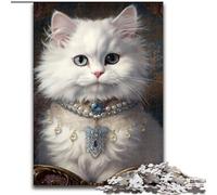 Rompecabezas de 1000 Piezas, Regalo de Gatito Blanco Esponjoso, tamaño 50x75cm, Ideal para Enamorados, Navidad, Año Nuevo y San Valentín.