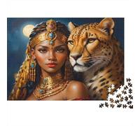 Rompecabezas de 1000 Piezas Reina Antigua con Leopardo - Retrato de la Reina y el Leopardo - Juegos Educativos para Adultos - Hermosa Decoración - Difícil - Desafiante - Cumpleaños - 38x26cm