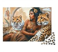 Rompecabezas de 1000 Piezas: Reina Antigua con leopardos, Mujer Tribal con guepardos, para Adultos. Juego Educativo. Hermosa decoración. Difícil y desafiante. Regalo de cumpleaños. 70x50cm.