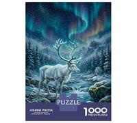 Rompecabezas De 1000 Piezas Reindeer Under Aurora Borealis Rompecabezas para Adultos Juego De Ingenio Análisis Y Lógica Interacción Entre Padres E Hijos 38x26cm/1000pcs