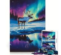 Rompecabezas de 1000 Piezas Renos bajo la Aurora Boreal para Adolescentes, Pure Logic Toy, Gentle Relax Clean Cut Fine Art Piece (38x26cm)