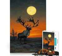 Rompecabezas de 1000 Piezas Renos bajo la Luna Llena para Adolescentes Juguete para estimular la lógica Diversión en Interiores Borde Premium Regalo Memorable (50x75cm)
