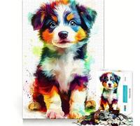 Rompecabezas de 1000 Piezas Retrato Colorido de un Cachorro de Pastor Australiano,articulación precisa,diversión cognitiva,Juego Relajante,diversión para cumpleaños,Arte y Juego (38x26cm)