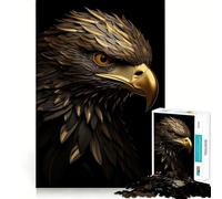 Rompecabezas de 1000 Piezas Retrato de águila Negra y Dorada,Corte sin Costuras,Juego Mental,Regalo,Juego Casual,Navidad,decoración del hogar (38x52cm)