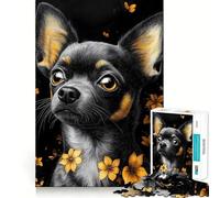 Rompecabezas de 1000 Piezas Retrato de Chihuahua con Detalles Florales Pieza de Animal de Corte Limpio Juguete Que desafía la Mente Momento de relajación Diversión Pieza de Arte navideña (38x52cm)
