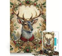 Rompecabezas de 1000 Piezas Retrato de Ciervo majestuoso con Corona Festiva para Adolescentes Juguete para estimular la lógica Diversión en Interiores Borde Premium Regalo Memorable (38x26cm)