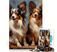 Rompecabezas de 1000 Piezas Retrato de Dos Perros Papillon, Bordes, Juego cognitivo, Juego Lento, Divertido, decoración navideña (38x52cm)