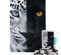 Rompecabezas de 1000 Piezas Retrato de dualidad de Leopardo y Pantera Divertidas Actividades en casa Un desafío difícil Juego Imposible para Mayores de 14 años (38x26cm)