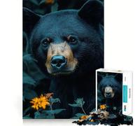 Rompecabezas de 1000 Piezas Retrato de Oso Negro en un Entorno Floral Bordes Bien definidos Juguete para Entrenar el Pensamiento Divertido Juego de cumpleaños Regalo Ideal (38x52cm)
