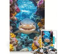 Rompecabezas de 1000 Piezas Retrato de tiburón Leopardo en un Arrecife de Coral Juego Imposible Corte de precisión con Piezas de Formas aleatorias Que encajan Perfectamente 38x26cm