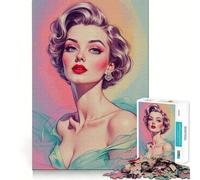 Rompecabezas de 1000 Piezas,Retrato glamuroso de Rubia Pin-up,decoración de Ajuste Perfecto,Regalo para ejercitar la Mente,Juego de Paz,Pieza de Arte navideña 38x26cm