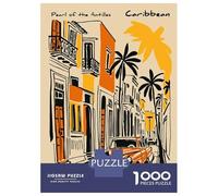 Rompecabezas De 1000 Piezas Retro Caribbean Street Scene with Vintage Car Rompecabezas para Adolescentes Juguetes Antiestrés Decoración Perfecta Regalos De Cumpleaños Y Únicos 70x50cm/1000pcs