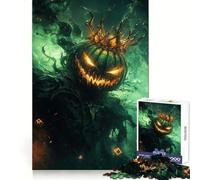 Rompecabezas de 1000 Piezas Rey Calabaza con Corona en Niebla Verde para Adultos Juego Inteligente de Rompecabezas Divertido Montaje de imágenes Regalo de Temporada (38x52cm)