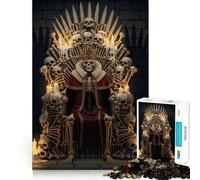 Rompecabezas de 1000 Piezas Rey Esqueleto en Trono de Huesos para Adolescentes Recuerda, Mejora, Mente Tranquila, Arte de Corte Claro, Coleccionable 38x26cm