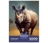 Rompecabezas De 1000 Piezas - Rhinoceros Oil Paint Rompecabezas Juego De Ingenio Decoración De Pared Oferta como Regalos para Toda La Familia 38x26cm/1000pcs