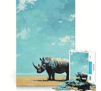 Rompecabezas de 1000 Piezas Rinoceronte bajo un Cielo Azul para Adultos Juguete Inteligente y Divertido Bordes Lisos Decoración de Pared (38x26cm)