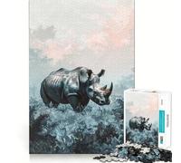 Rompecabezas de 1000 Piezas Rinoceronte en un Bosque brumoso para Adolescentes, Pure Logic Toy, Gentle Relax Clean Cut Fine Art Piece (38x52cm)