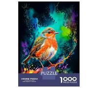 Rompecabezas De 1000 Piezas Robin in Watercolor Splatter Rompecabezas Juguetes Antiestrés Decoración De Pared Cumpleaños Y Navidad 52x38cm/1000pcs