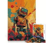 Rompecabezas de 1000 Piezas Robot Retro en Ciudad neón para Adolescentes Juguete Intelectual para Relajarse mentalmente Corte de Calidad Regalo Ideal para Las Fiestas (50x75cm)
