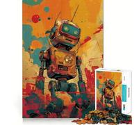 Rompecabezas de 1000 Piezas Robot Retro en Ciudad neón para Adolescentes Juguete Intelectual para Relajarse mentalmente Corte de Calidad Regalo Ideal para Las Fiestas (50x75cm)