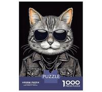 Rompecabezas De 1000 Piezas Rock Star Cat Vintage Rompecabezas para Adultos Juego De Ingenio Análisis Y Lógica Cumpleaños 52x38cm/1000pcs