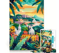 Rompecabezas de 1000 Piezas Roma Italia Paisaje Tropical mediterráneo Ilustración Minimalista de Arte Abstracto Juguete para Resolver Problemas Juego Tranquilo Regalo de decoración navideña 38x52cm
