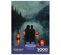 Rompecabezas De 1000 Piezas Romantic Couple on Dock with Lantern Glow at Dusk Rompecabezas para Adultos Juego De Ingenio Ensamblaje De Patrones Difícil Y Desafiante 52x38cm/1000pcs