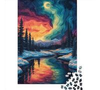 Rompecabezas de 1000 Piezas, Rompecabezas creativos rectangulares de la Aurora Boreal, Rompecabezas de Madera, Rompecabezas de 1000 Piezas (75 x 50 cm)