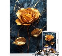 Rompecabezas de 1000 Piezas Rosa Dorada sobre Mármol Juegos educativos Juguete Decorar la Pared Incluye póster y Hoja de Preguntas a Juego (50x75cm)