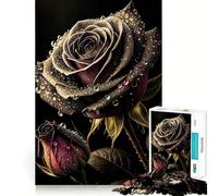 Rompecabezas de 1000 Piezas Rosa Negra con Gotas de rocío,articulaciones afiladas,Juego Divertido para ejercitar la Mente,Juego para Momentos acogedores,decoración navideña para la Pared 38x52cm