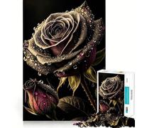 Rompecabezas de 1000 Piezas Rosa Negra con Gotas de rocío,diseño de Corte preciso,Actividad de Juego Inteligente,Momento de Juego Tranquilo,Regalo de decoración de cumpleaños 50x75cm