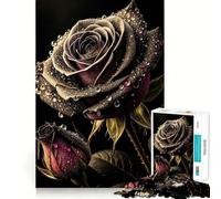 Rompecabezas de 1000 Piezas Rosa Negra con Gotas de rocío Juego de Ajuste preciso,Juguete Creativo y Divertido,Juego de Paz,Regalo navideño Tranquilo 38x26cm