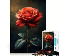 Rompecabezas de 1000 Piezas Rosa Roja con Gotas de Agua para Adolescentes, Juguete de Lógica Fuerte, Tiempo en Familia, Borde Transparente, Sorpresa Cálida (38x52cm)
