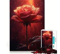 Rompecabezas de 1000 Piezas Rosa Roja con Gotas de Rocío para Adolescentes Juguete para estimular la lógica Diversión en Interiores Borde Premium Regalo Memorable (50x75cm)