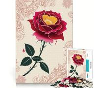 Rompecabezas de 1000 Piezas Rosa Roja con Gotas para Adultos y Adolescentes Recuerda armarlo Lentamente y Disfruta de un Corte preciso Arte Coleccionable (50x75cm)