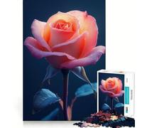 Rompecabezas de 1000 Piezas Rosa Rosa con Gotas de rocío para Adultos Mejora la Memoria, Alivia la ansiedad y Decora la Pared con Bordes Afilados (38x26cm)