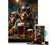 Rompecabezas de 1000 Piezas Rottweiler Beer Hound para Adolescentes, Juguete de lógica Fuerte, Tiempo Sereno, Borde Transparente, Regalo Creativo (50x75cm)