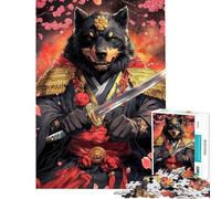 Rompecabezas de 1000 Piezas Rottweiler Guerrero Samurai Animal Rompecabezas para Adultos Juegos relajantes Una Obra de Arte cumpleaños y Navidad (Tamaño 38x52cm)