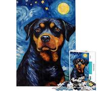 Rompecabezas de 1000 Piezas Rottweiler Noche Estrellada Difícil y desafiante para la diversión Familiar Juguete Decoración de Pared para Mayores de 14 años 38x26cm
