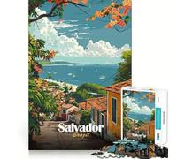 Rompecabezas de 1000 Piezas Salvador,Brasil Póster de Viaje Juego de Corte sin Costuras Actividad Mental Inteligente Juego Tranquilo Divertido Regalo de cumpleaños Pasatiempo (38x26cm)