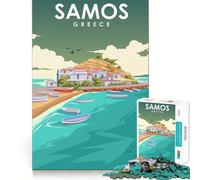 Rompecabezas de 1000 Piezas Samos,Grecia Arte de la Isla Piezas de Corte Limpio Juguete Que desafía la Mente Momento de relajación Diversión Pieza de Arte navideña (38x26cm)