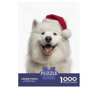 Rompecabezas De 1000 Piezas Samoyed Dog with Santa Hat Rompecabezas Juguetes Antiestrés Decoración De Pared Cumpleaños Y Navidad 38x26cm/1000pcs