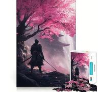 Rompecabezas de 1000 Piezas Samurái bajo cerezos en Flor para Adolescentes Juguete de lógica Tipo Tren para aliviar el estrés Corte Suave Regalo Memorable (38x26cm)